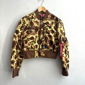 Alpha Industries Camo Cropped Gen 2 Bomber Jacket Women Size Small Zip Up New